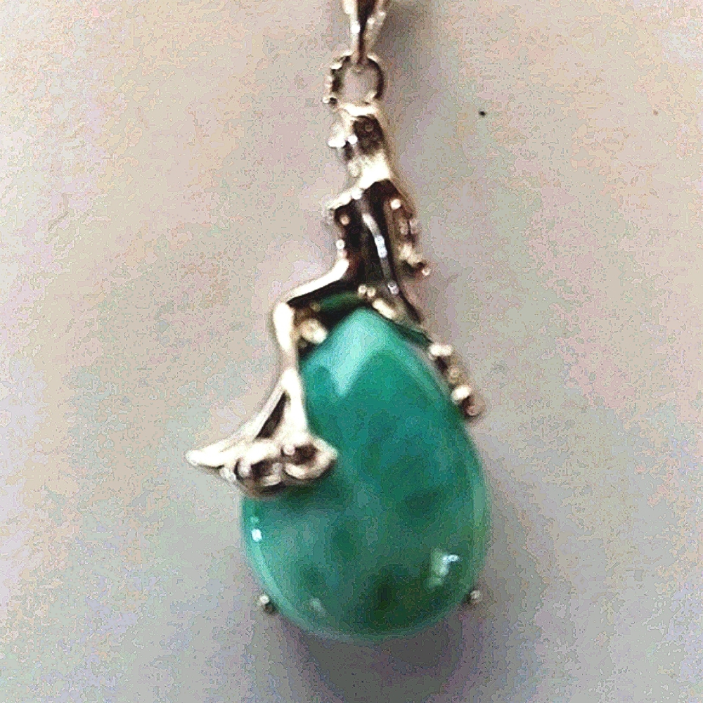 925 Silver..LARIMAR Mermaid Necklace